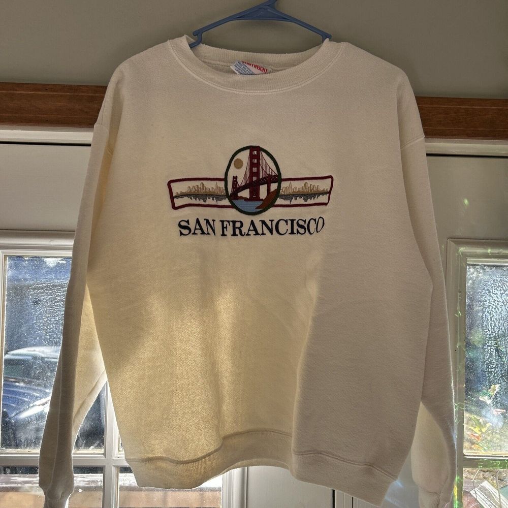 San Francisco Vintage Hanes Heavyweight White Pullover Longsleeve Sweater Medium